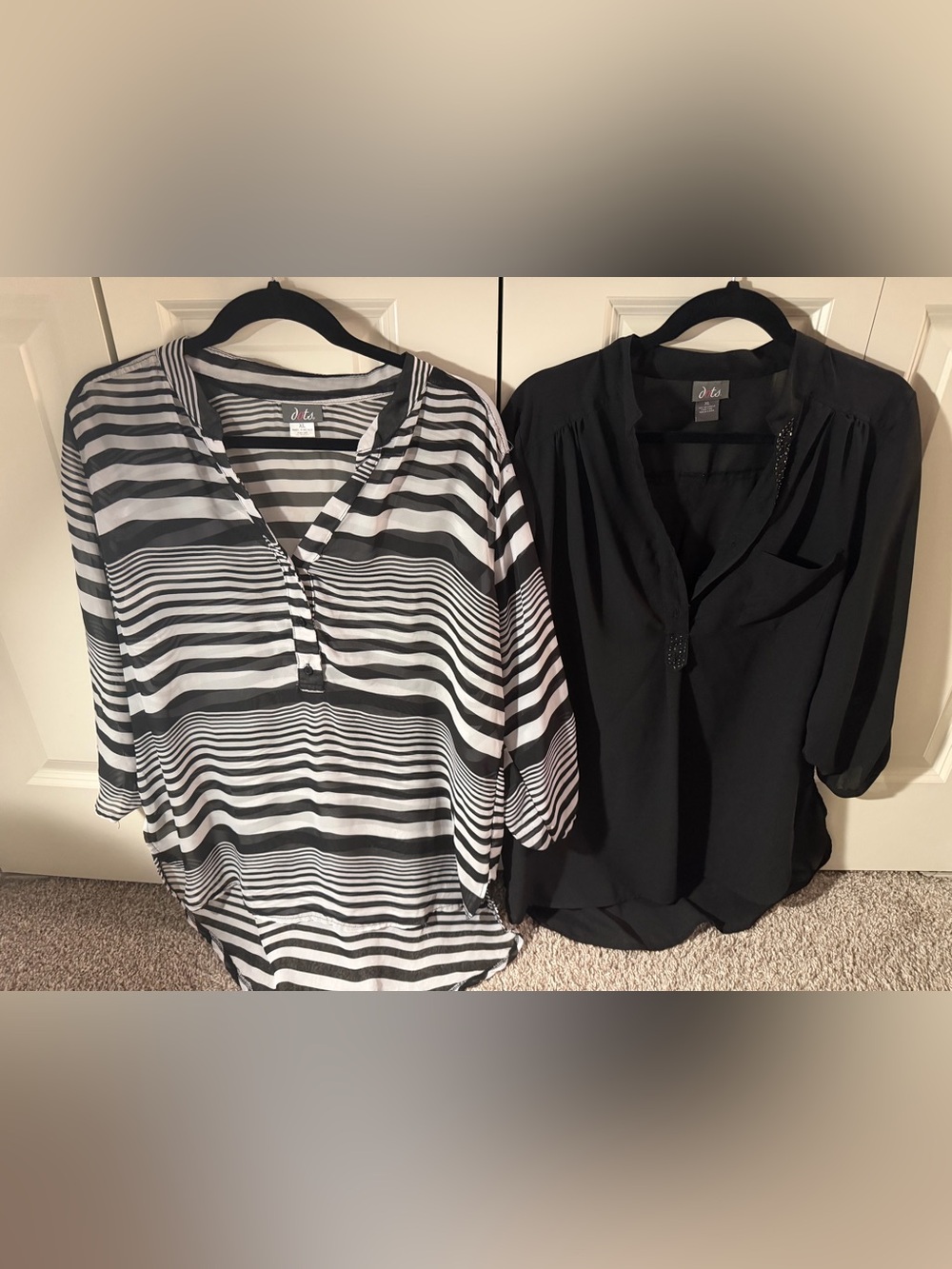 GUC Dots bundle of 2 sheer tunics. Size XL. 1 black/white stripe. 1 black.